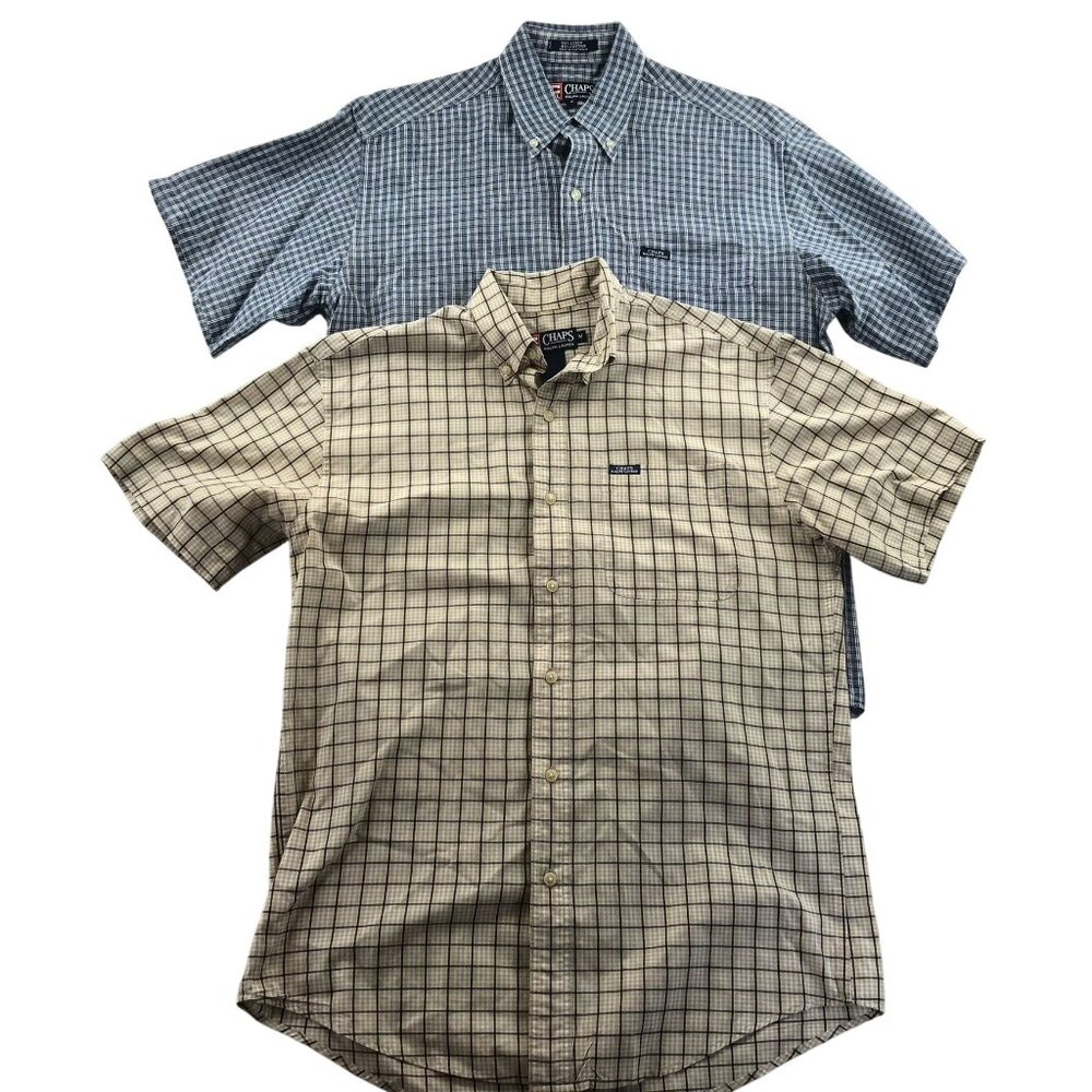 2 Chaps X Ralph Lauren Mens Shirt Medium Lot Of Two Short Sleeve Check Button-Up